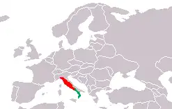 Distribución de Salamandrina perspicillata en rojo y de Salamandrina terdigitata en verde.