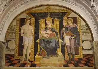 Giovanni Andrea De Magistris, Madonna in trono con bambino tra i santi Sebastiano e Rocco (1504)