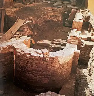 Los restos del oratorio de San Michele alla Pusterla de la época lombarda sacados a la luz durante las excavaciones de 1970 y ahora enterrados de nuevo.