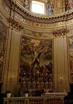 Crucifixión de San Andrés, fresco central del Altar Mayor, Basílica de Sant'Andrea della Valle, Roma