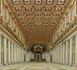 Vista interior, de 1883, con el baldaquino ante el altar.