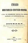 Impreso relacionado con la Constitución de 1869 que firma con sus iniciales al revés "B.S.R.F", Florentino Remigio Sanz Baeza (1873)