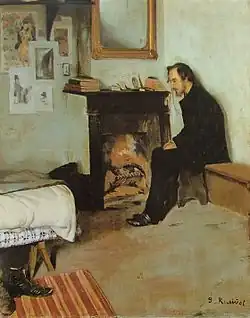 Satie Logis, el músico bohemio Eric Satie, pintado en su apartamento de París por Santiago Rusinol, en 1891.