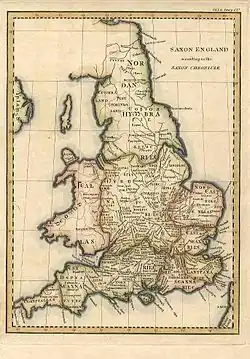The British Isles appear on a pale and yellowed map. The isles are divided into political territories.