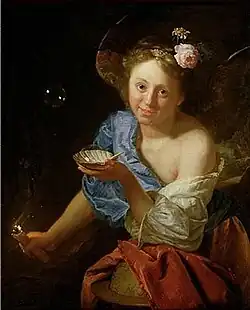 Alegoría de la vanidad: niña con una concha, una burbuja y una antorcha (c. 1680-1685), de Godfried Schalcken, colección privada