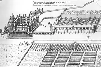 El château y sus jardines reproducidos por du Cerceau en 1576 (grabados de Louis-Henri Brévière).