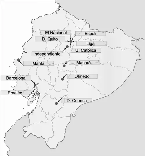 Ubicación de los equipos participantes de la Serie A.