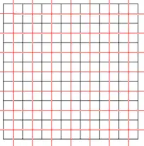 El teselado cuadrado {4,4} (en negro) con su dual (en rojo)