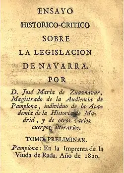 Trabajo de Derecho impreso en dos tomos "en la imprenta de la viuda de Rada" (1820)