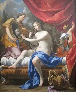 Simon Vouet, Venus del espejo, 1628. Simon Vouet vivió en Italia de 1613 a 1627 y estaba familiarizado con el trabajo de Tiziano. Él fue quien llevó el estilo italiano a Francia.