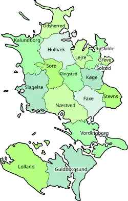 Mapa de municipios de Sjælland.