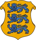 Escudo de Estonia (siglo XIII, basado en el escudo de armas de los monarcas de Dinamarca).