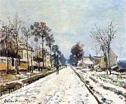 Camino de Versalles en Louveciennes - Efecto de nieve, de Monet, 1870.