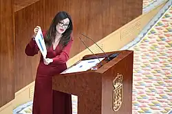 Sol Sánchez en diciembre de 2021 interviniendo en el debate de presupuestos en la Asamblea de Madrid