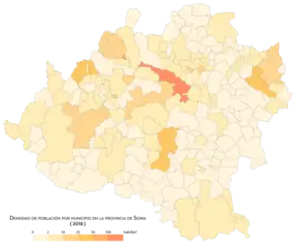 Densidad de población por municipio (2018)