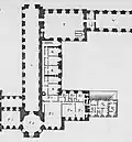 Primer piso del Louvre en 1756 (plano Blonde) que muestra el Salón Carré (marcado con una "T"), con el