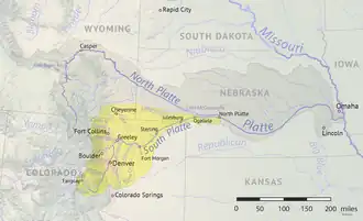 Denver en un mapa del río Platte del Norte