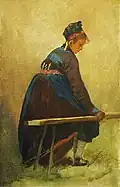 Carl Spitzweg, mujer de Dachau sentada en un banco (hacia 1856)