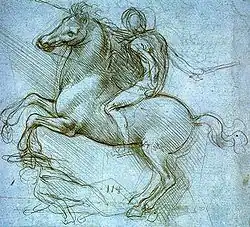 Boceto para monumento ecuestre, Leonardo da Vinci (posiblemente uno de los primeros de esta serie, 1488-1499).