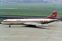 Sud Aviation Caravelle de TAE en el Aeropuerto Internacional de Dusseldörf (1977)