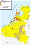 Los Países Bajos en 1576 justo después de la toma de Zierikzee