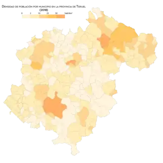 Densidad de población por municipio (2018)