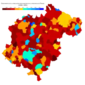 Crecimiento de población por municipio entre 2008 y 2018