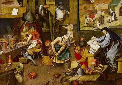 Copia de El Alquimista de Pieter Brueghel el Joven recreada en color en el cuadro