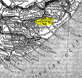 Mapa antiguo del Cabo Oriental, que muestra Tembulandia (resaltado)