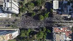 Vista aérea de protestas en Plaza Ñuñoa, el 21 de octubre.