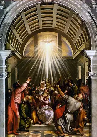 Pentecostés Óleo sobre lienzo, 570 x 260 cm, Santa Maria della Salute (Venecia).