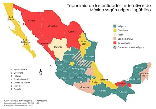 Toponimia de las entidades federativas de México según origen lingüístico.