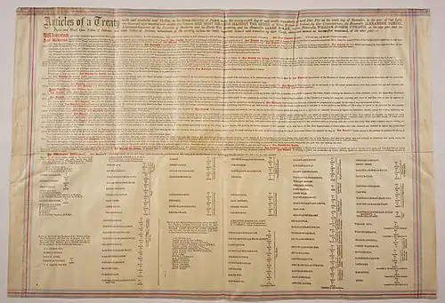 A large sheet of parchment paper containing the terms of Treaty 6.