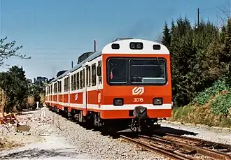 UT diesel serie 3000 de FGC en La Pobla de Claramunt, el 15 de marzo de 1988.