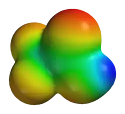 Imagen del potencial electrónico dentro de la molécula de ácido trifluoroacético