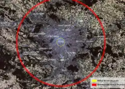 Zone de destruction complète de la Tsar Bomba placée sur une carte de la région parisienne.