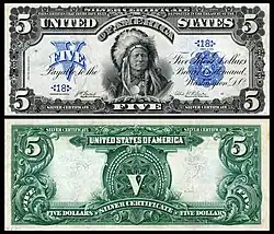 $5 Series 1899 silver certificate depicting Running Antelope