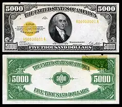 $5,000 Gold Certificate, Series 1928, Fr.2410, depicting James Madison