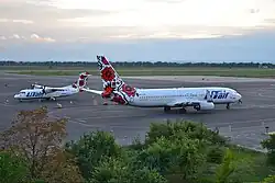 Aircraft parked at the apron of Luhansk Airport.