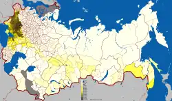 El idioma ucraniano en el Imperio Ruso, según el censo de 1897.