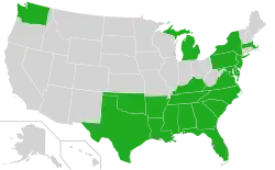 Distribución actual de U. inflata. Información de localización obtenida de la monografía de Peter Taylor de 1989 y de la base de datos PLANTS del USDA.