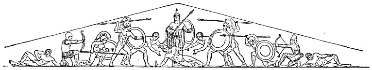 Restauración (con las intervenciones de Thorvaldsen) de lo que se imaginaba ser el frontón al fin del siglo XIX.