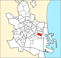 Ubicación del barrio de La Cruz del Grao en la ciudad de Valencia.