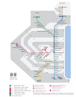 Mapa con seis líneas, todas radiales desde Valencia Nord
