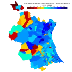 Crecimiento de la población por municipio (1998-2008)