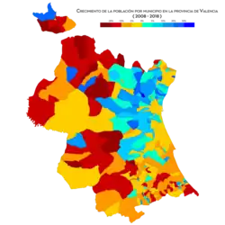 Crecimiento de población por municipio (2008-2018)