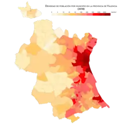 Densidad de población por municipio (2018)