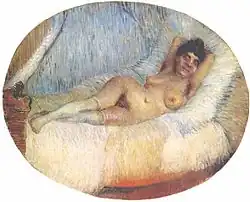 Mujer desnuda sobre una cama (1887) por Vincent van Gogh