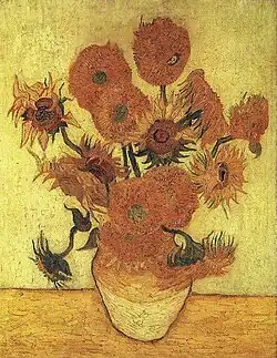 Jarrón con catorce girasoles (F457, JH1666), óleo, 100,5 x 76,5 cm, Arlés, enero de 1889. Sompo Japan Museum of Art, Tokio, Japón.