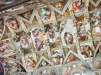 Image of the Sistine Chapel ceiling, showing the restored frescoes